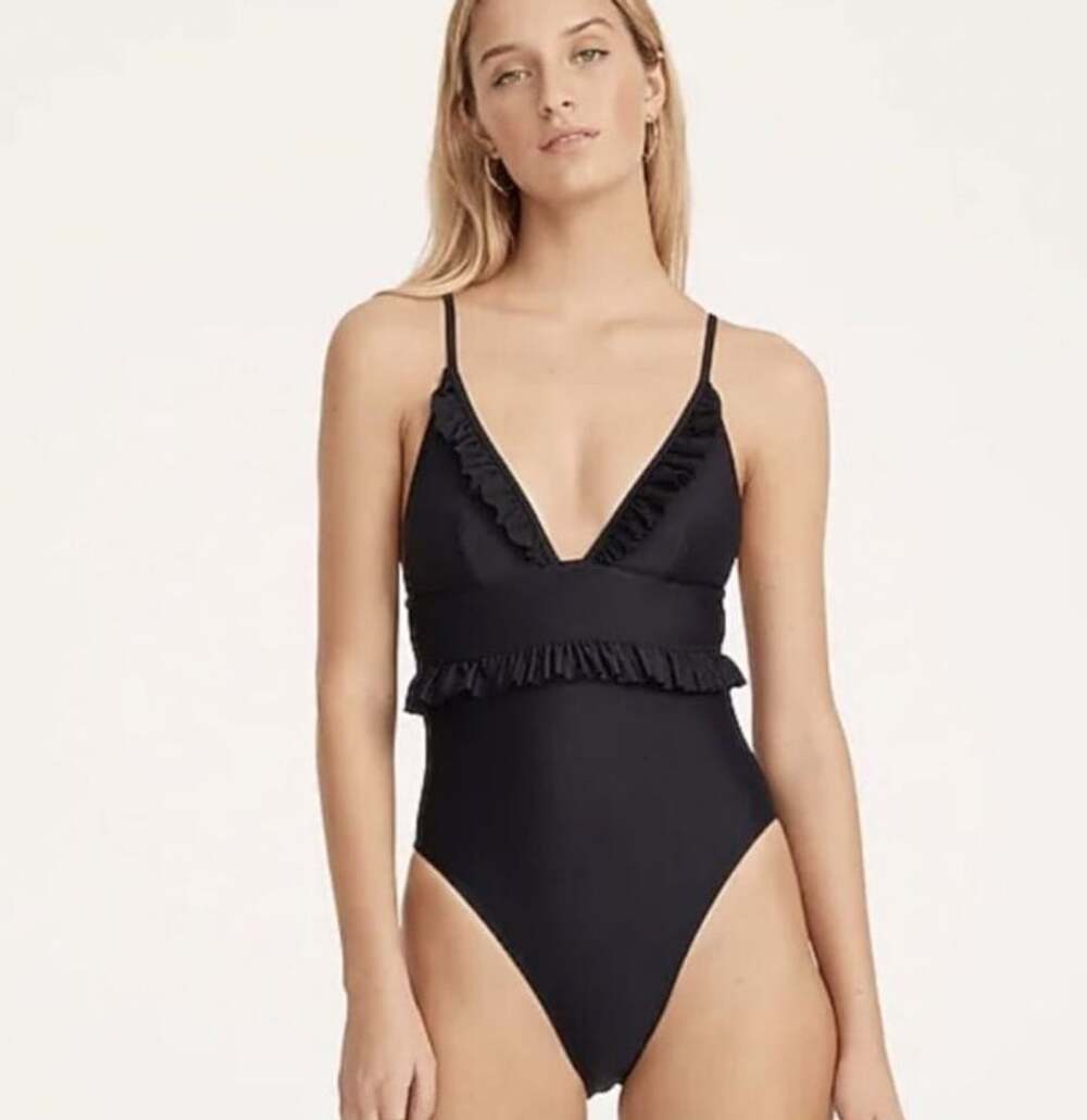 J. Crew Ruffle Plunge One-Piece Swimsuit Size 14 Black